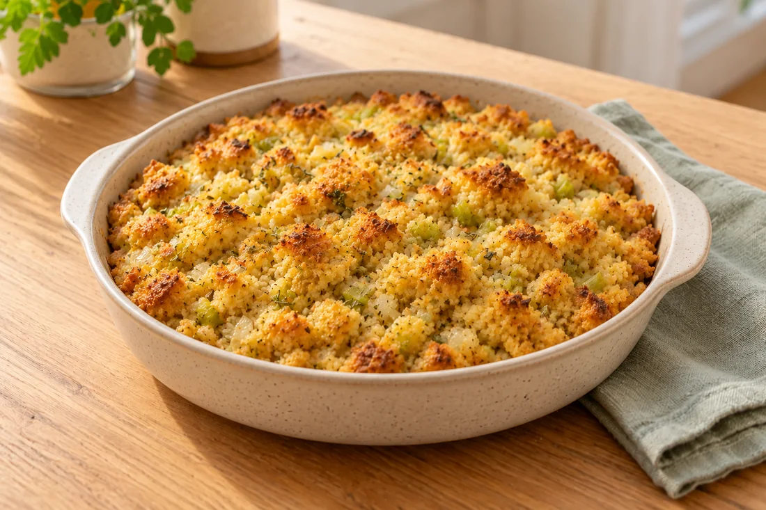 AI-generated serving illustration of Cornbread dressing