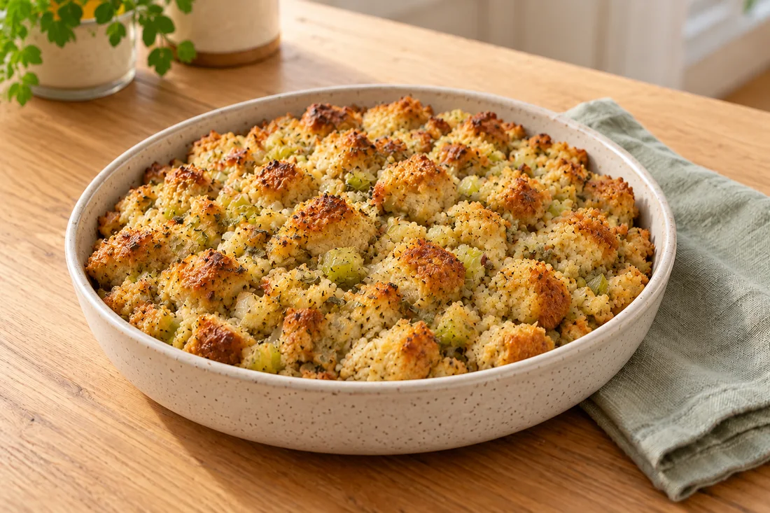 AI-generated serving illustration of Bread stuffing with sage