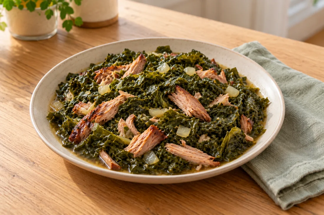 AI-generated serving illustration of Southern collard greens