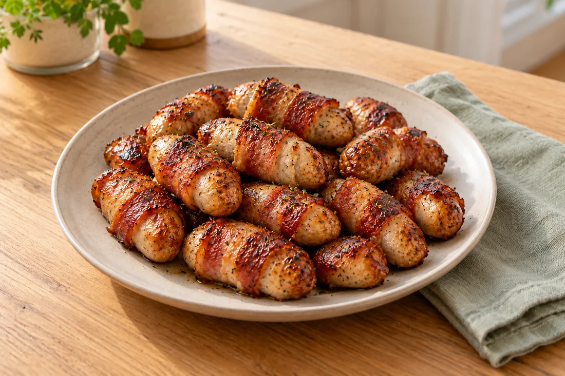 AI-generated serving illustration of Pigs in blankets