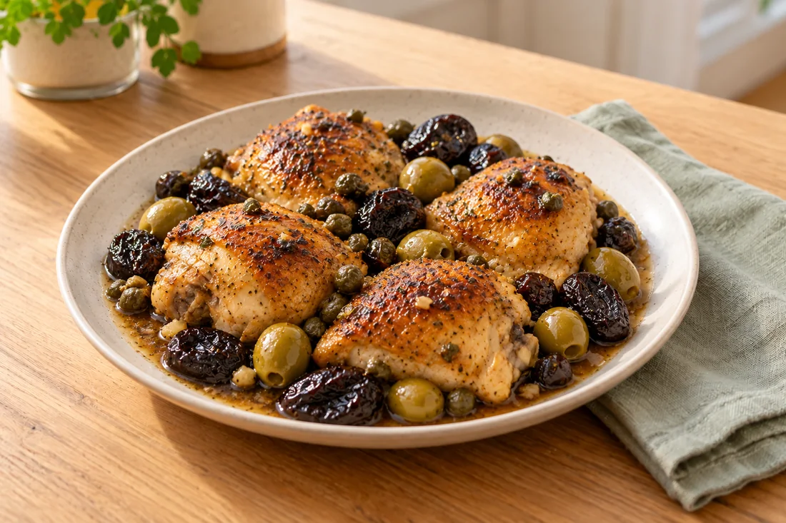 AI-generated serving illustration of Chicken Marbella