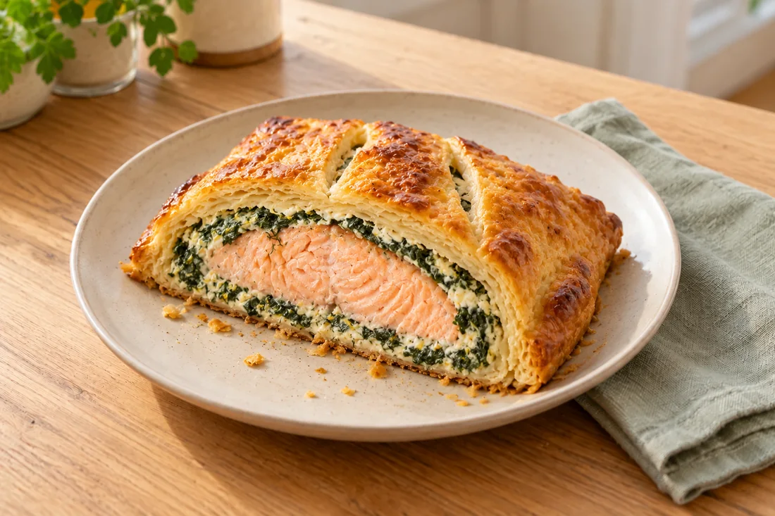AI-generated serving illustration of Salmon en croûte