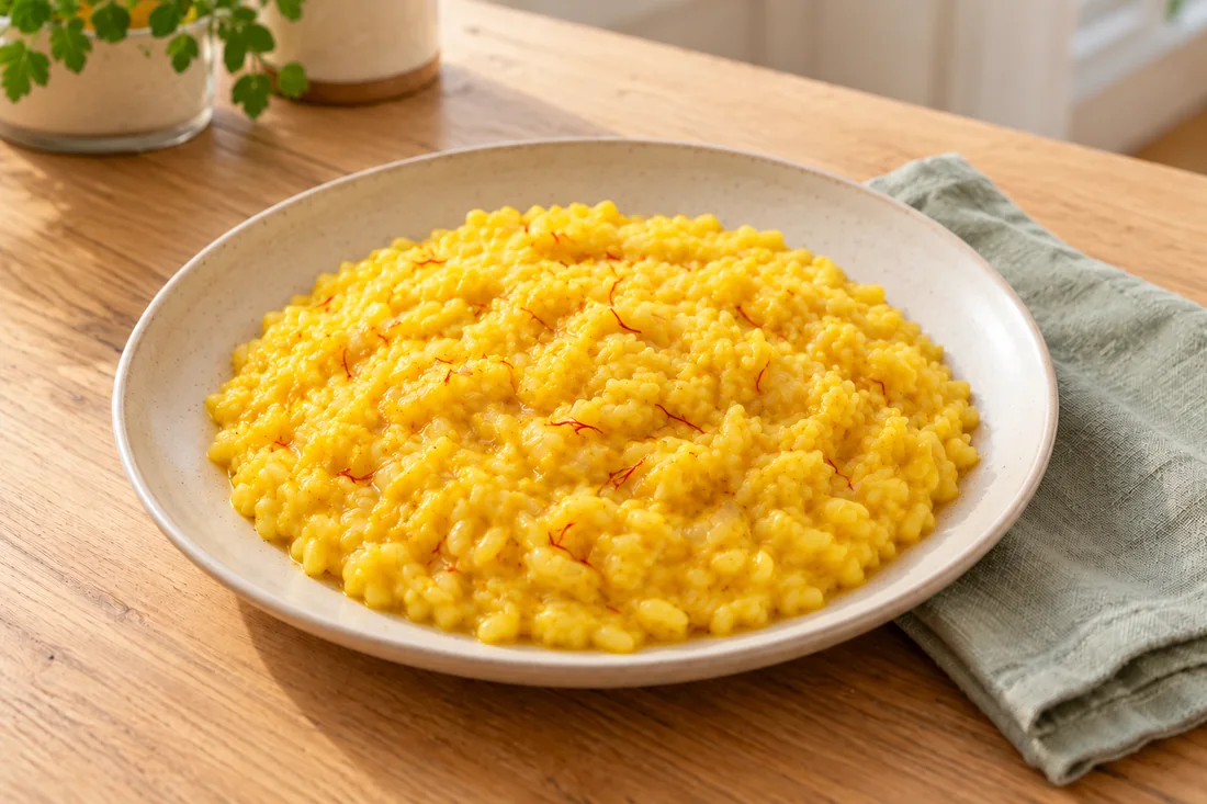 AI-generated serving illustration of Risotto alla milanese