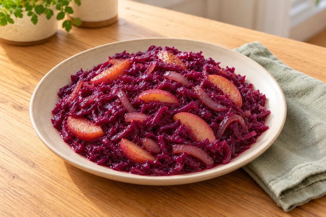 AI-generated serving illustration of German braised red cabbage