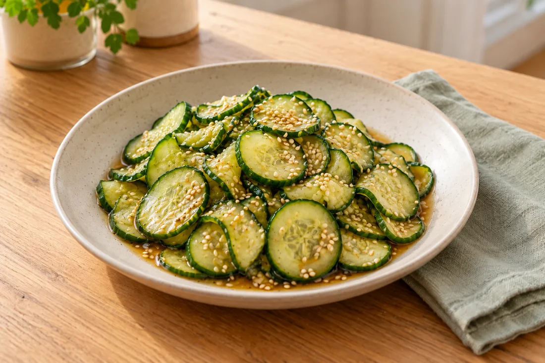 AI-generated serving illustration of Cucumber sunomono