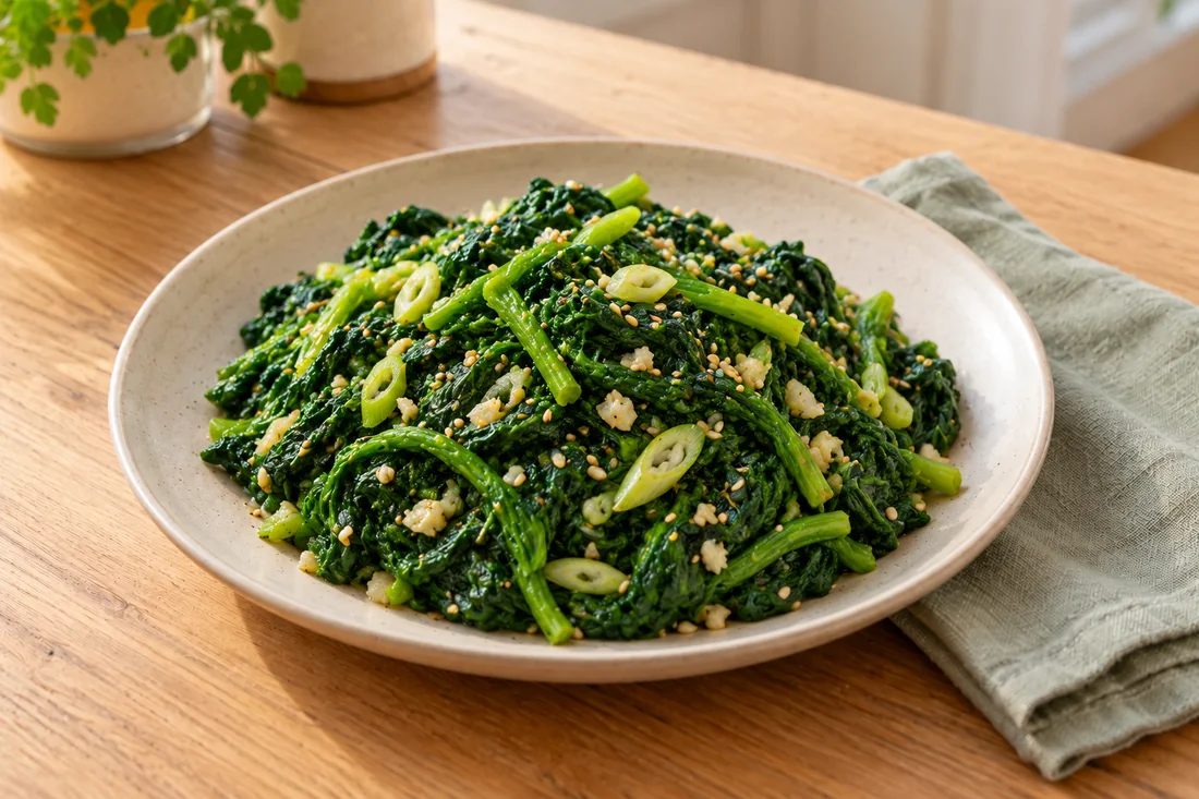AI-generated serving illustration of Korean spinach namul