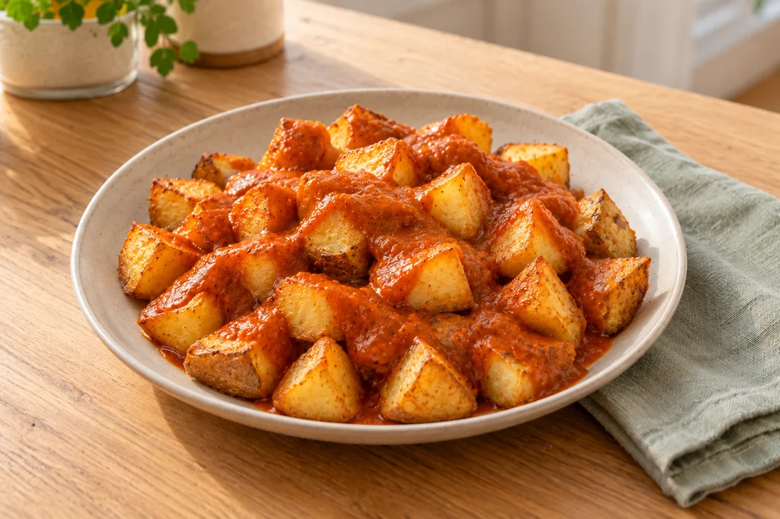 AI-generated serving illustration of Patatas bravas