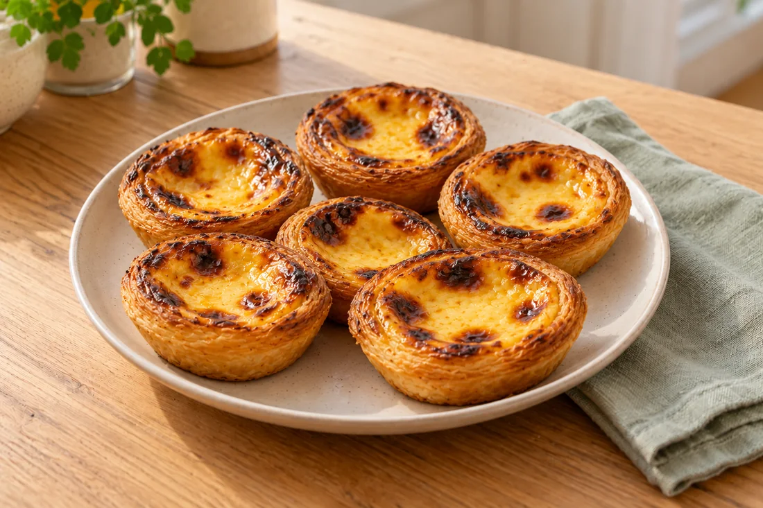 AI-generated serving illustration of Portuguese custard tarts