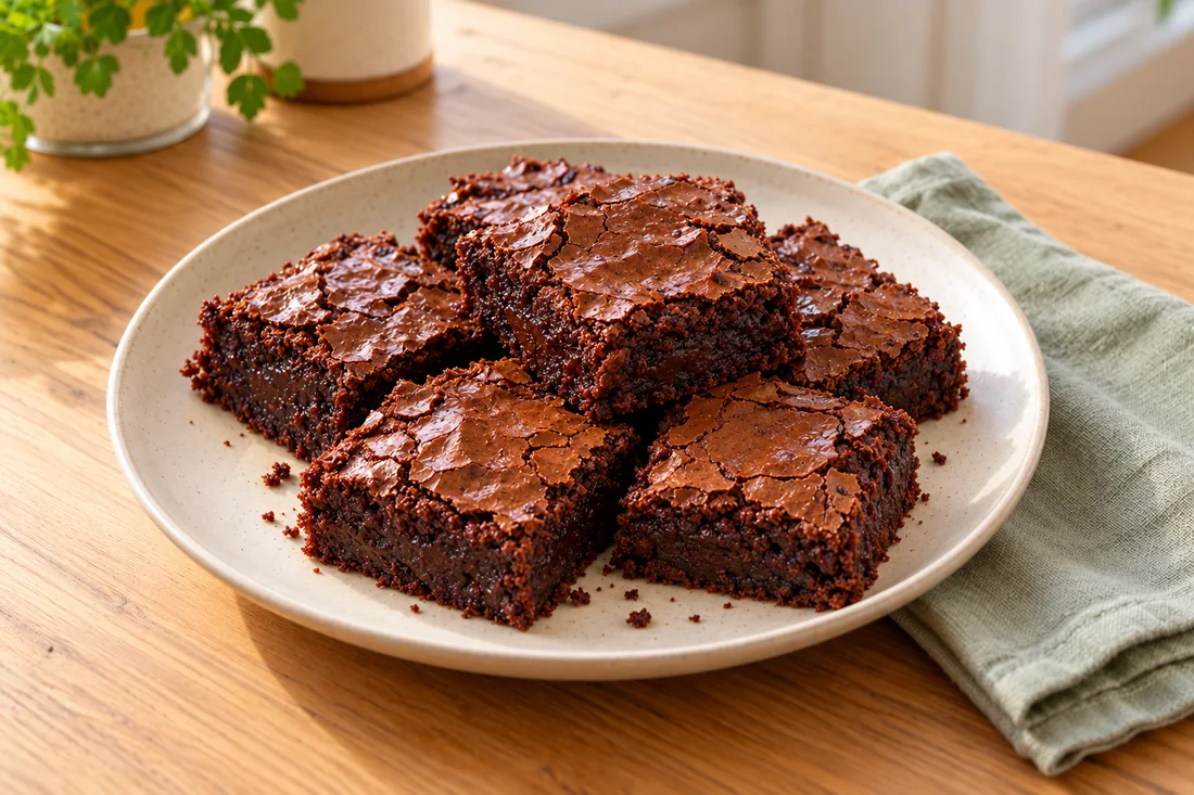 AI-generated serving illustration of Chocolate brownies