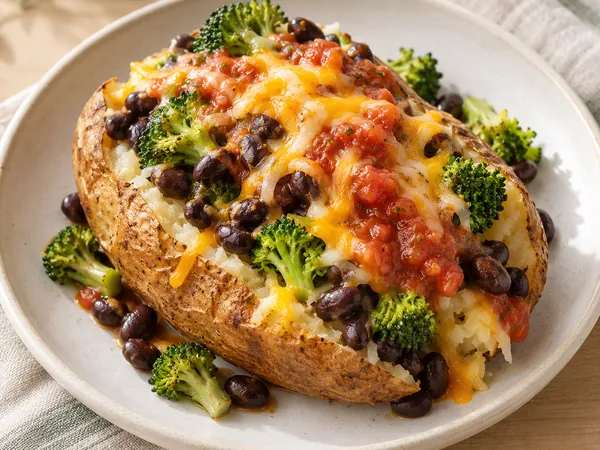 AI-generated serving illustration of Loaded black bean potatoes